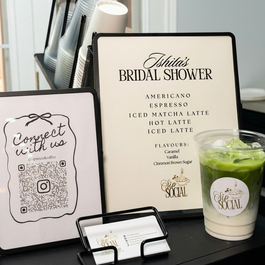 Ishita's bridal shower Sip Social menu signage